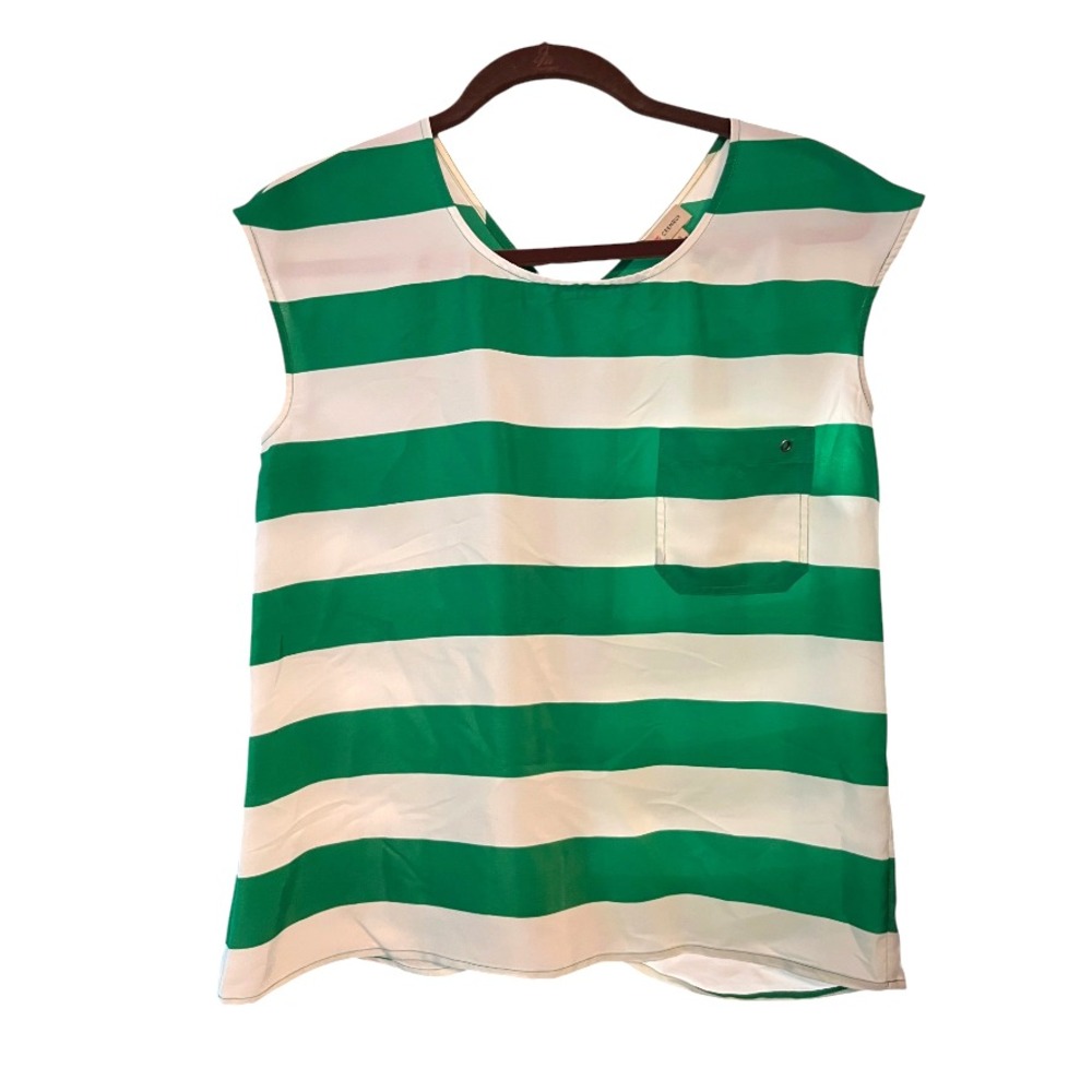 CREMIEUX Vibrant Silky Tank Top GREEN/WHITE WIDE STRIPES Split Back Grommets S